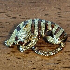 VTG Jaguar Cat Brooch Brown Gems EUC